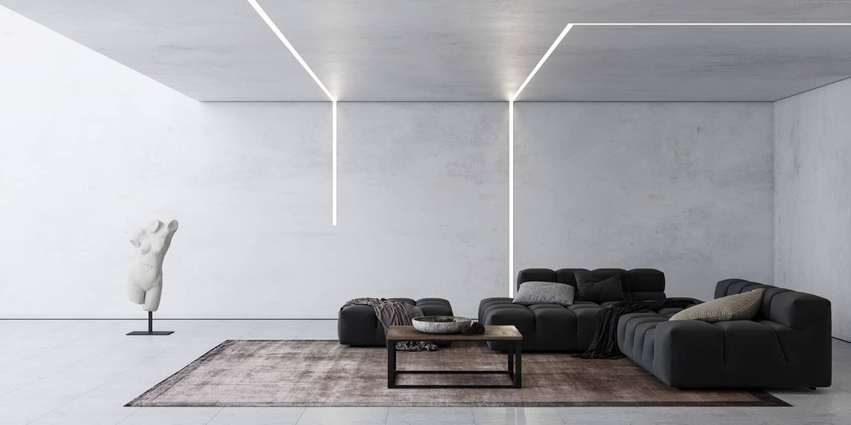Minimalistyczny sufit napinany z wbudowaną linią świetlną LED